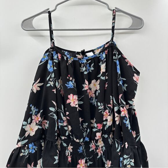 H&M Divided Black Multicolor Floral Cold Shoulder Long Bell Sleeve Mini Dress 4 - Picture 2 of 8